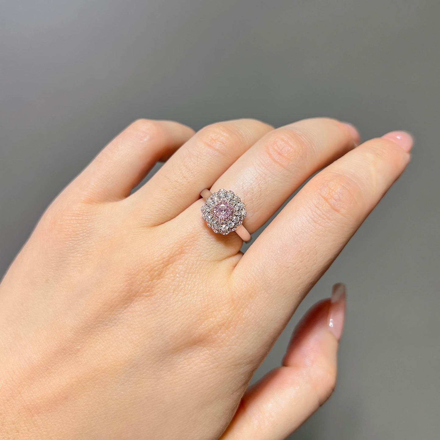 Light Pink Diamond Ring, 0.97 Ct. TW, Cushion shape, GIA Certified