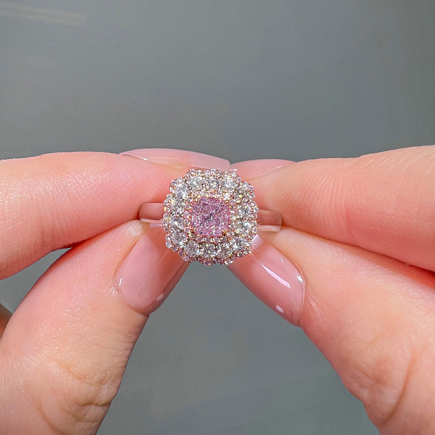 Light Pink Diamond Ring, 0.97 Ct. TW, Cushion shape, GIA Certified