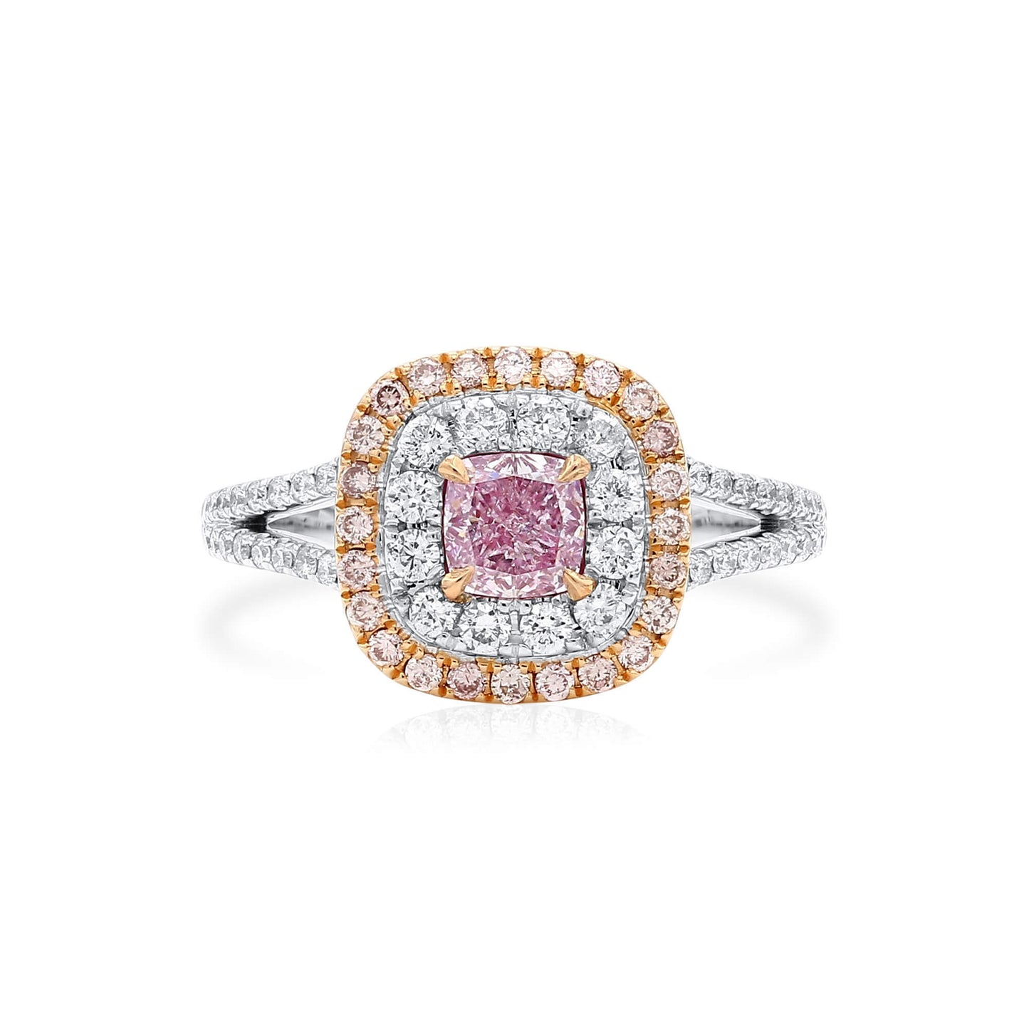 Light Pink Diamond Ring, 1.07 Ct. TW, Cushion shape, GIA Certified