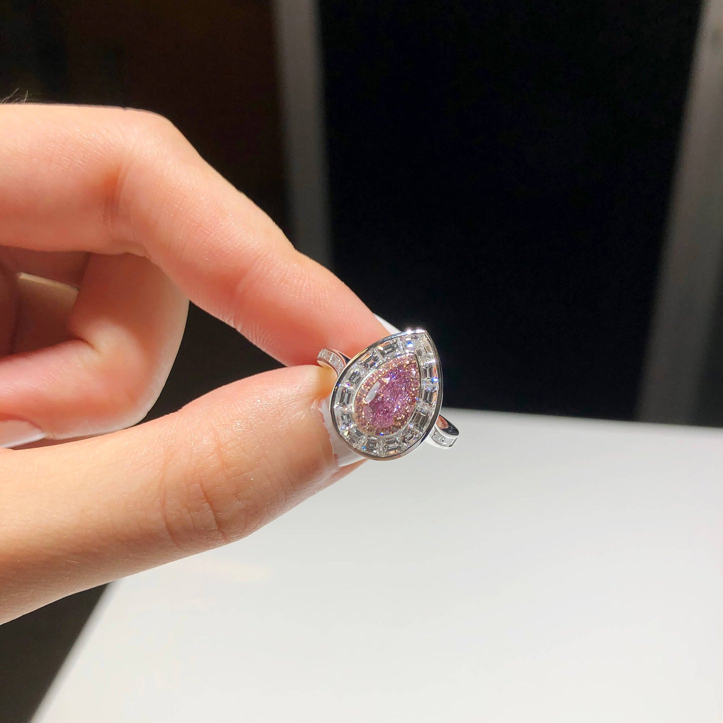 Light Pink Diamond Ring, 1.92 Ct. TW, Pear shape, GIA Certified