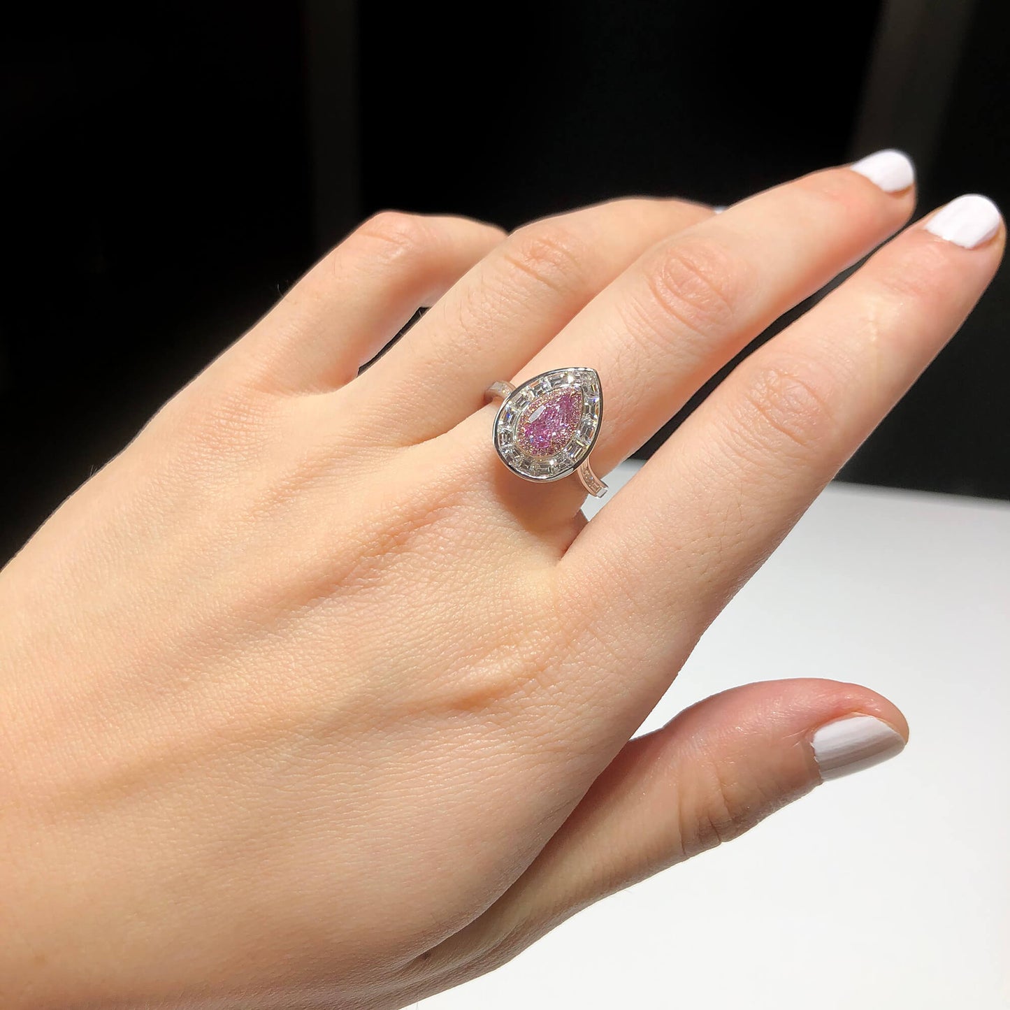 Light Pink Diamond Ring, 1.92 Ct. TW, Pear shape, GIA Certified