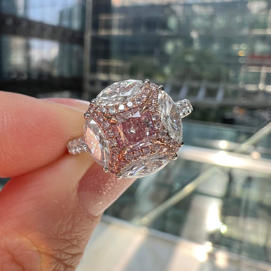 Light Pink Diamond Ring, 1.93 Ct. TW, Radiant shape, GIA Certified