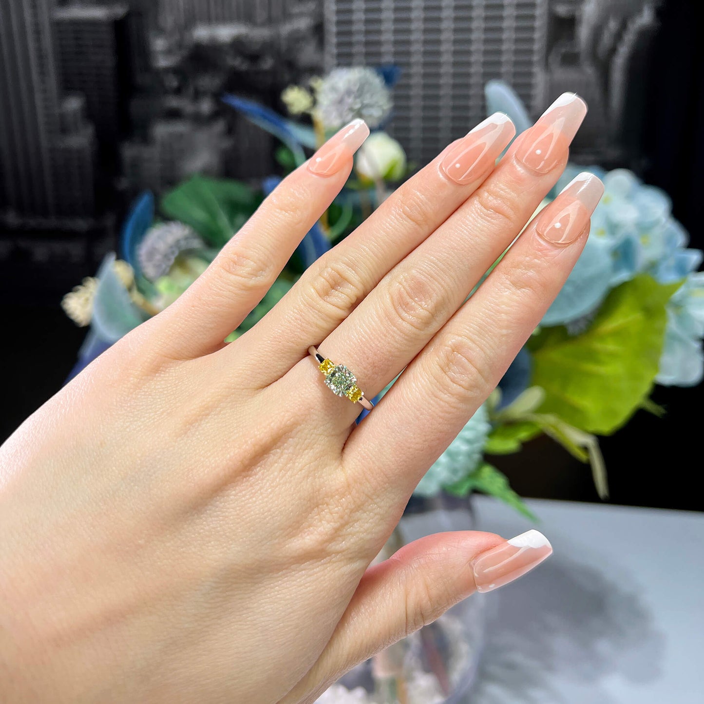 Light Yellow Green Diamond Ring, 0.83 Ct. (1.19 Ct. TW), Radiant Shape, 3135873796