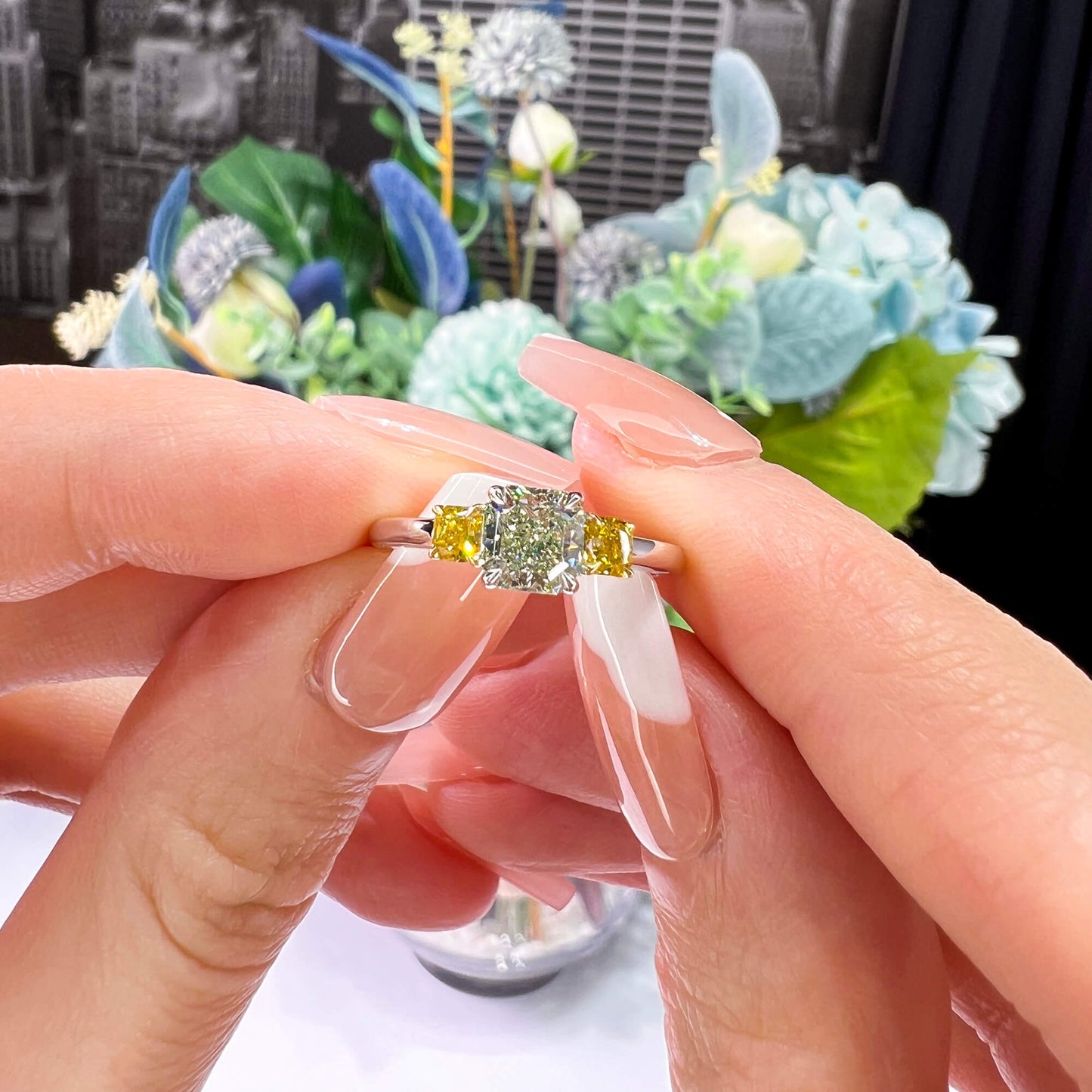 Light Yellow Green Diamond Ring, 0.83 Ct. (1.19 Ct. TW), Radiant Shape, 3135873796