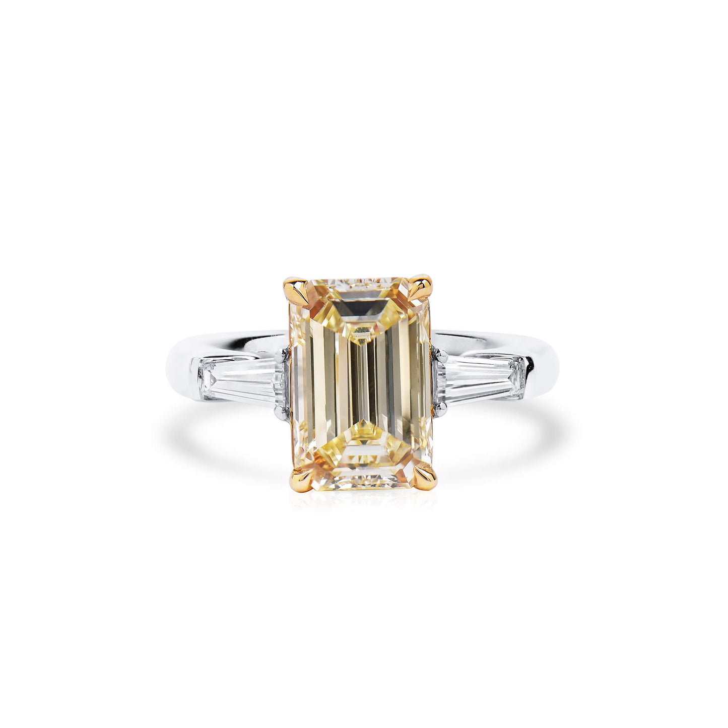 Light Yellow (U-V) Diamond Ring, 3.33 Ct. TW, Emerald shape, GIA Certified