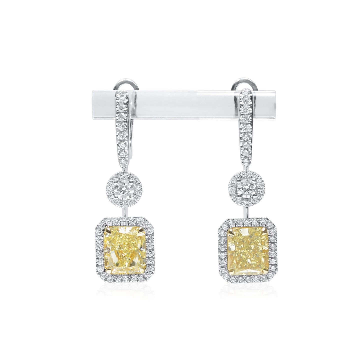 Light Yellow (W-X) Diamond Earrings, 6.04 Ct. TW, Radiant shape, GIA Certified