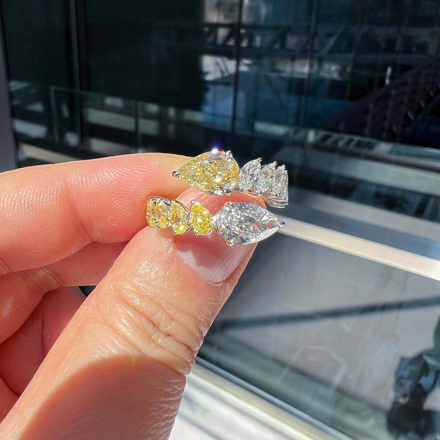 Natural Yellow and White Diamond Ring, 18K White Gold, 4.59 Ct. TW