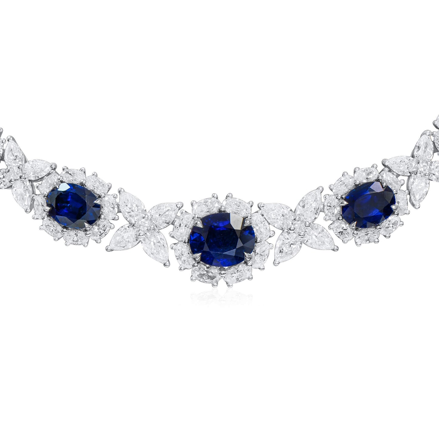 Natural Blue Sapphire Necklace, 47.25 Ct. TW, Oval shape, GRS Certified