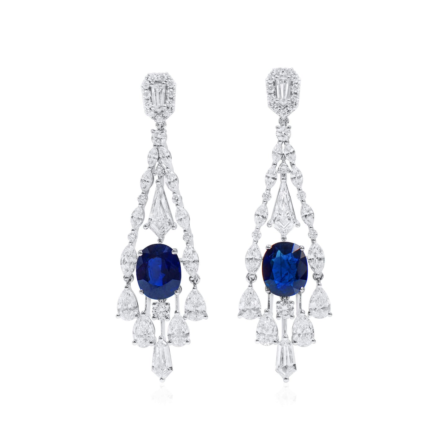 Natural Deep Blue Burma Sapphire Earrings, 10.97 Ct. TW, Oval shape GRS Certified