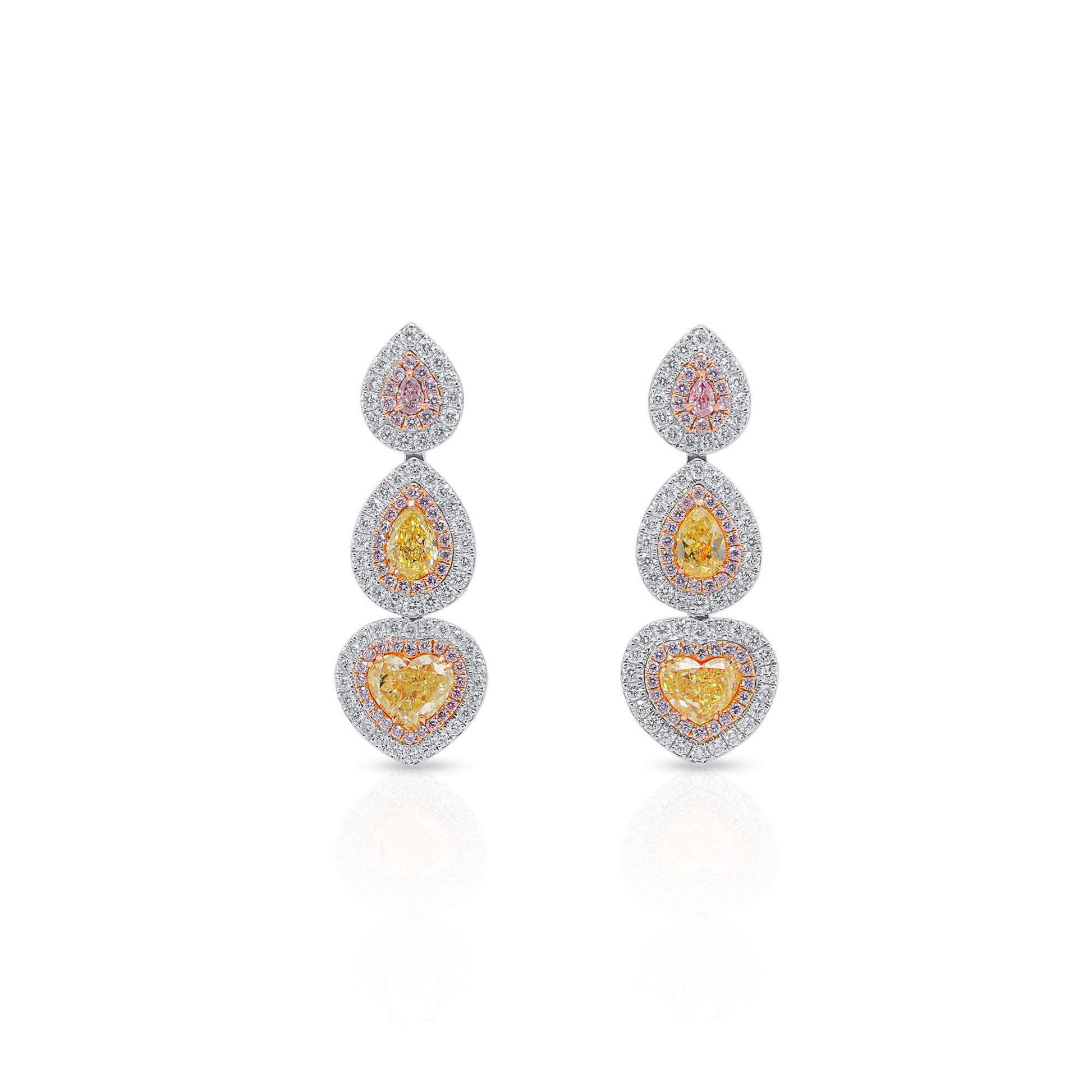 Fancy Yellow Diamond Earrings, 3.00 Ct. TW, Heart shape