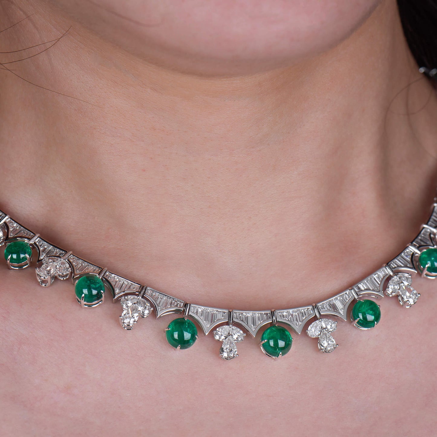 Natural Green Colombia Emerald Necklace, 37.43 Ct. TW, Round shape, GRS Certified