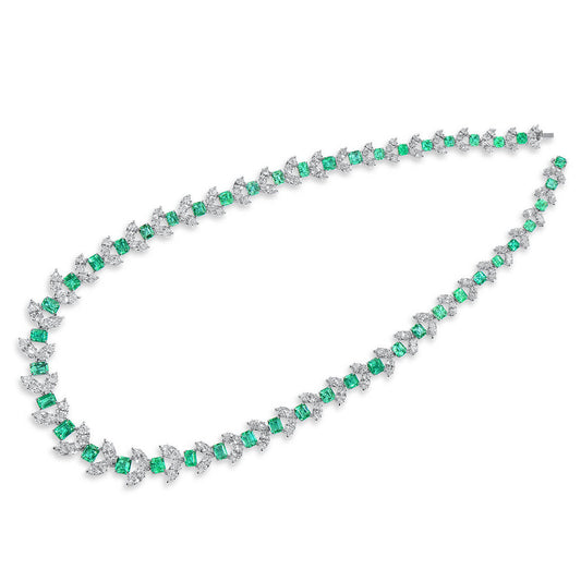 Natural Green Emerald and Diamond Necklace, 20.59 Ct. (46.72 Ct. TW), JCNG05506728