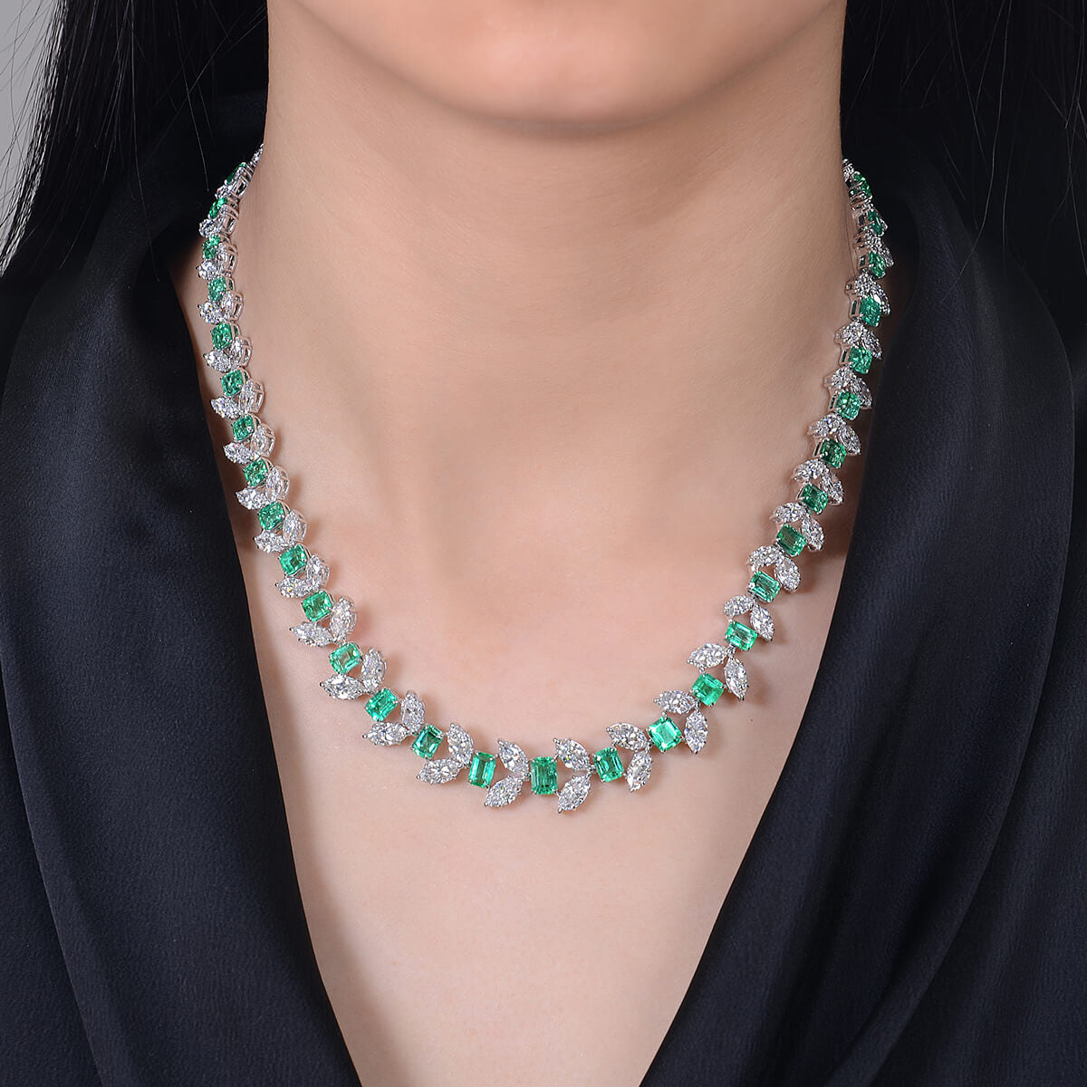 Natural Green Emerald and Diamond Necklace, 20.59 Ct. (46.72 Ct. TW), JCNG05506728