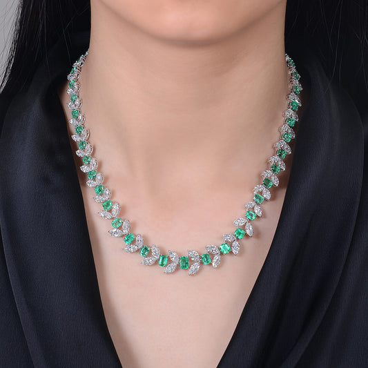 Natural Green Emerald and Diamond Necklace, 20.59 Ct. (46.72 Ct. TW), JCNG05506728