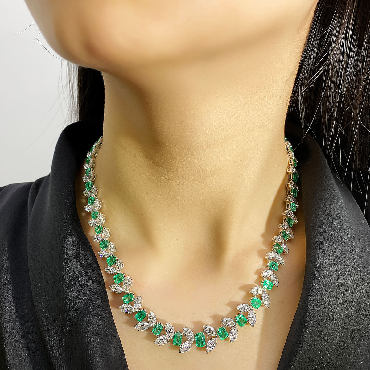 Natural Green Emerald and Diamond Necklace, 20.59 Ct. (46.72 Ct. TW), JCNG05506728