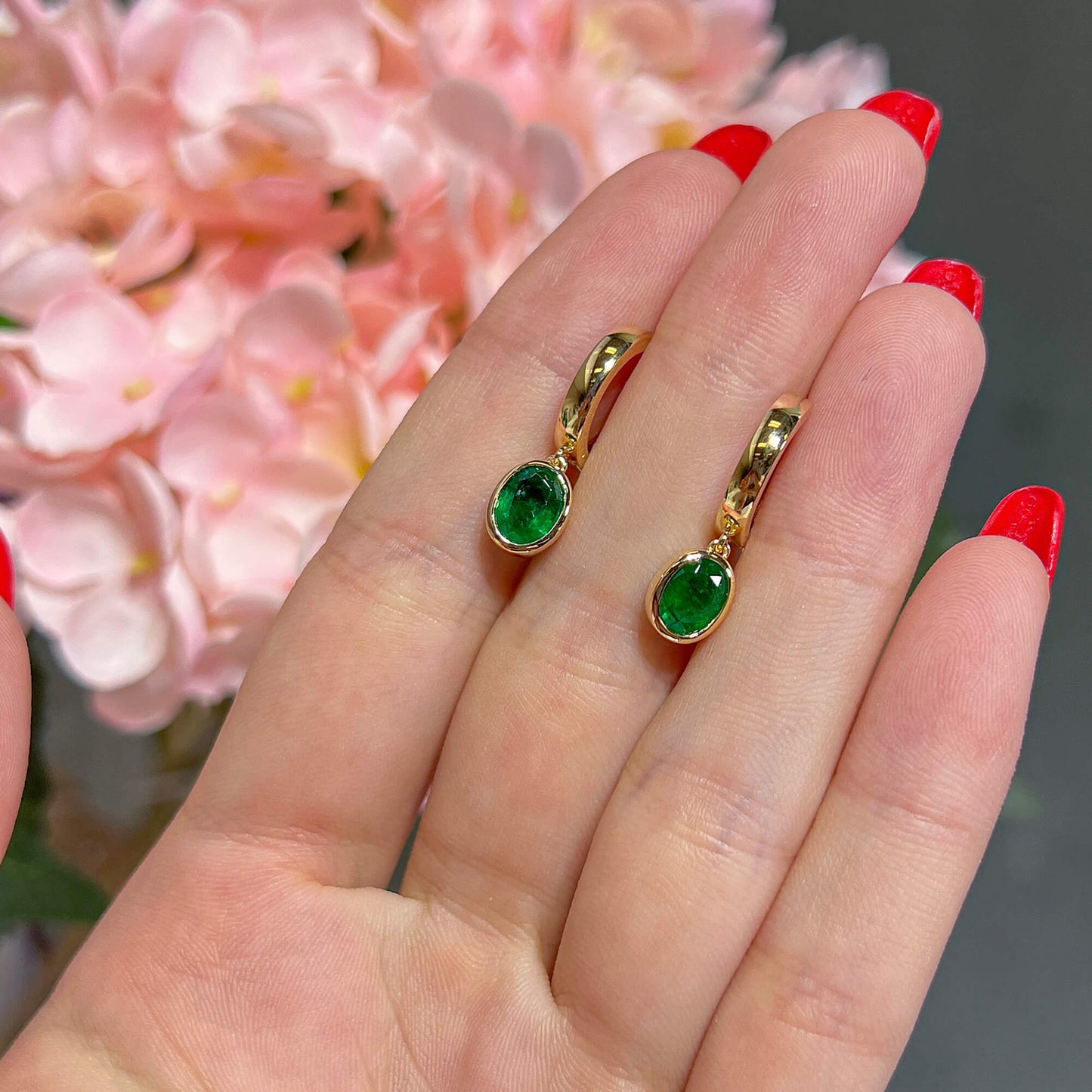 Natural Green Emerald Earrings, 1.74 Carat, Oval shape