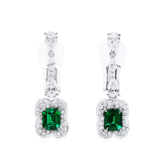 Natural Green Emerald Earrings, 2.12 Ct. TW