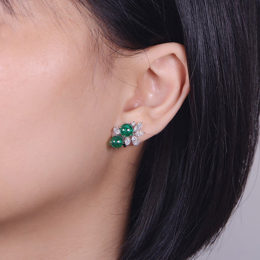 Natural Green Emerald Earrings, 5.79 Ct. TW, Round shape, GRS Certified