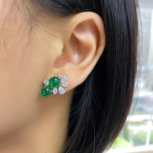 Natural Green Emerald Earrings, 5.79 Ct. TW, Round shape, GRS Certified