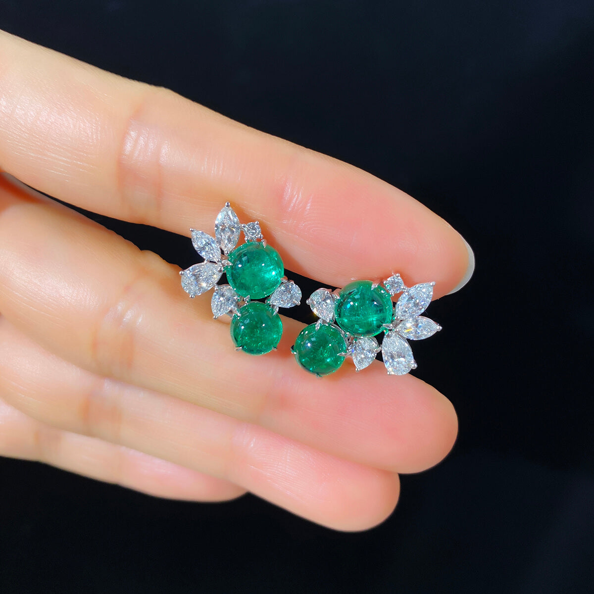 Natural Green Emerald Earrings, 5.79 Ct. TW, Round shape, GRS Certified