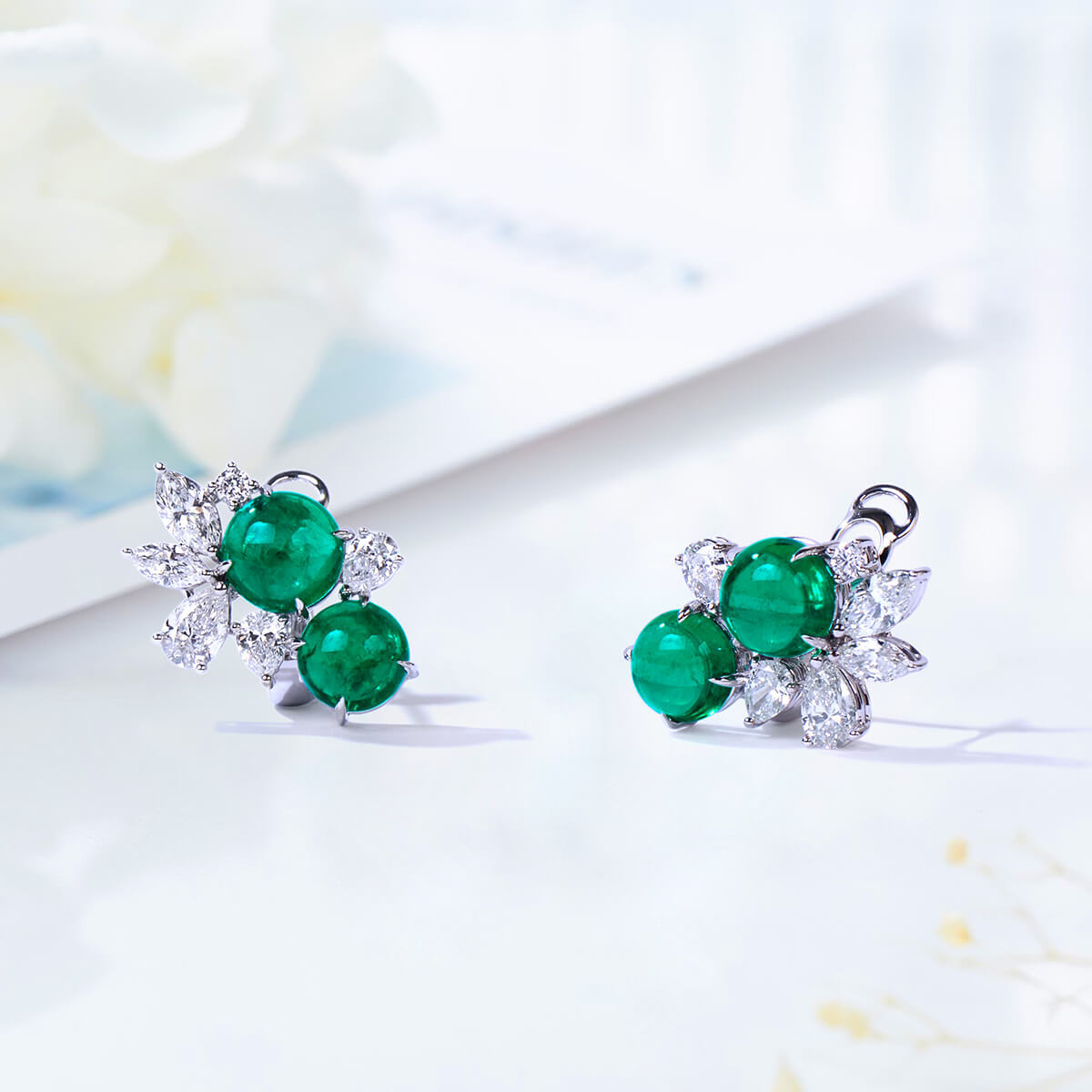 Natural Green Emerald Earrings, 5.79 Ct. TW, Round shape, GRS Certified