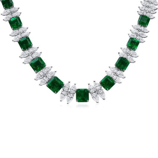 Natural Green Emerald Necklace, 45.87 Ct. TW