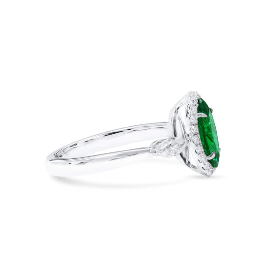 Natural Green Emerald Ring, 0.60 Ct. (1.02 Ct. TW), Marquise shape