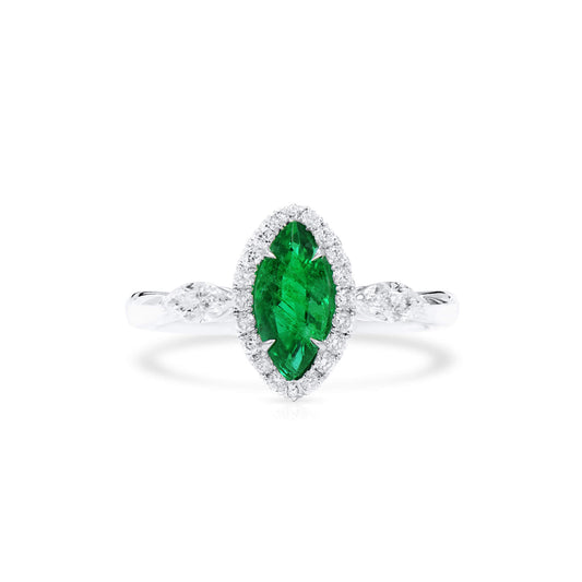 Natural Green Emerald Ring, 0.60 Ct. (1.02 Ct. TW), Marquise shape