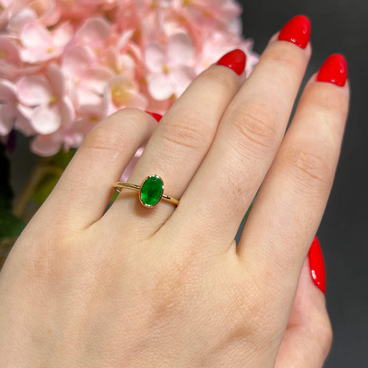 Natural Green Emerald Ring, 0.91 Ct. TW