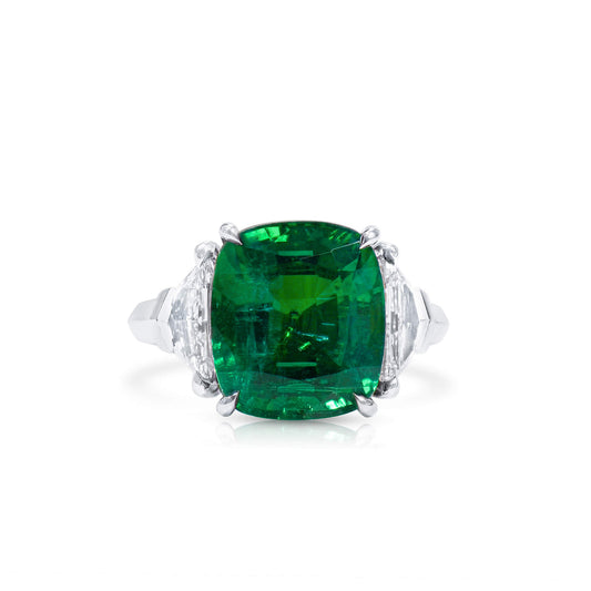 Natural Green Zambia Emerald Ring, 9.46 Ct. TW, Radiant shape, GIA Certified