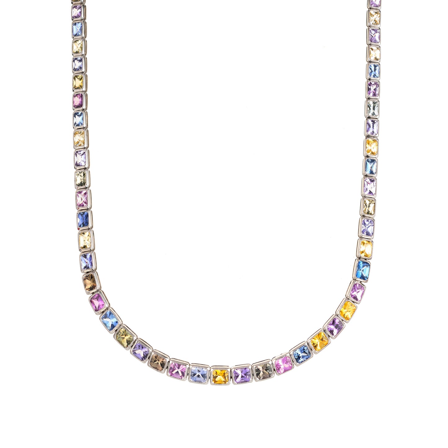 Natural Mixed Colors Sapphire Necklace, 31.45 Carat, Cushion Shape