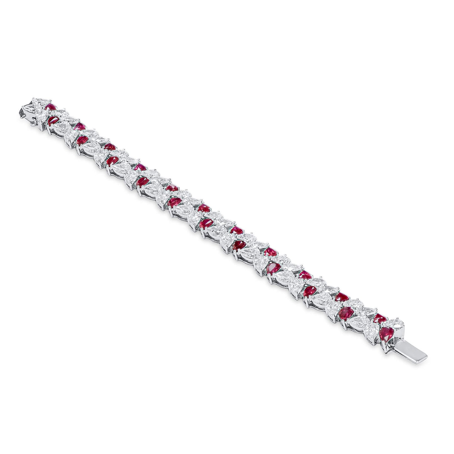 Natural Diamond & Red Ruby Bracelet, 18K White Gold, Pear Shape, 25.17 Ct. TW