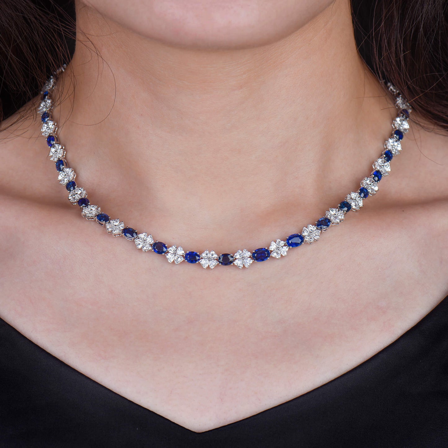 Natural Royal Blue Burma Sapphire And Diamond Necklace, 17.34 Ct. (33.03 Ct. TW), 26615505, Unheated