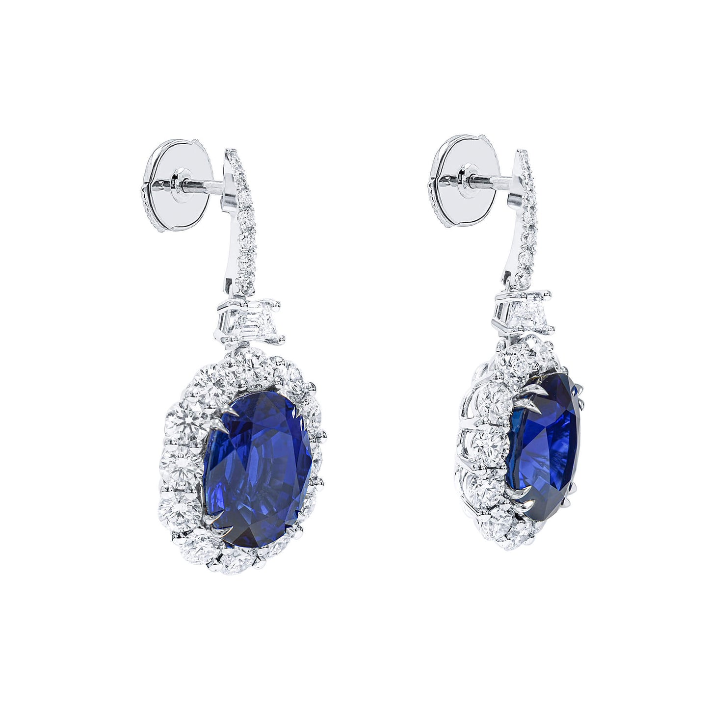Natural Vivid Blue Sri-lanka Sapphire Earrings, 16.29 Ct. TW, Oval shape GRS Certified