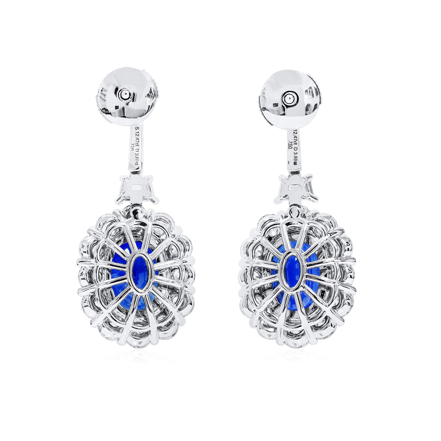 Natural Vivid Blue Sri-lanka Sapphire Earrings, 16.29 Ct. TW, Oval shape GRS Certified