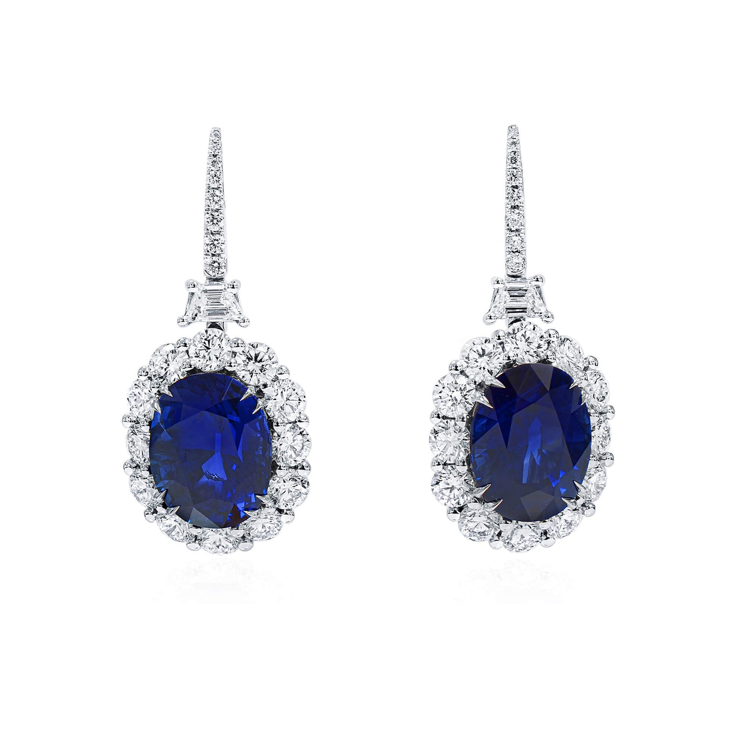 Natural Vivid Blue Sri-lanka Sapphire Earrings, 16.29 Ct. TW, Oval shape GRS Certified