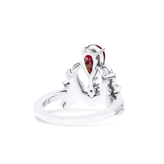 Natural Vivid Deep Red Ruby Ring, 2.23 Ct. TW, Pear shape, GRS Certified