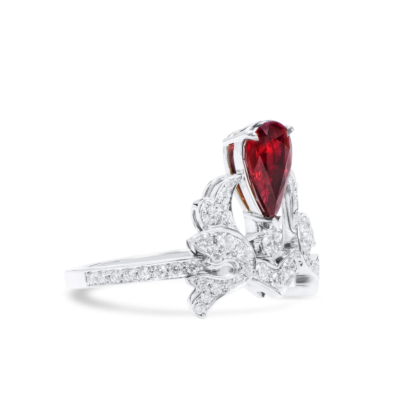 Natural Vivid Deep Red Ruby Ring, 2.23 Ct. TW, Pear shape, GRS Certified