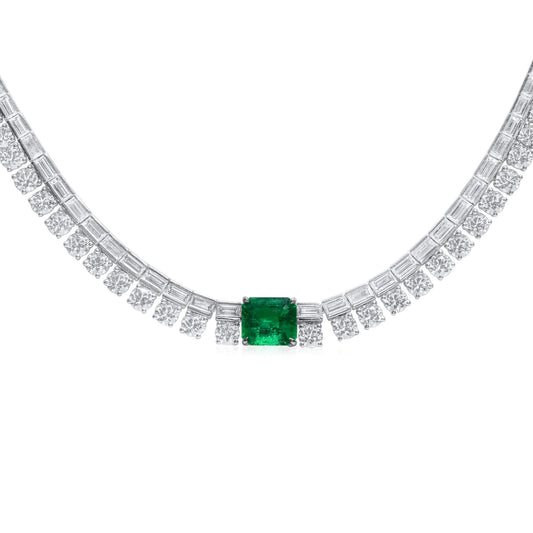 Natural Vivid Green Colombia Emerald and Diamond Necklace, 2.25 CT. (19.42 CT. TW), CDC2201340