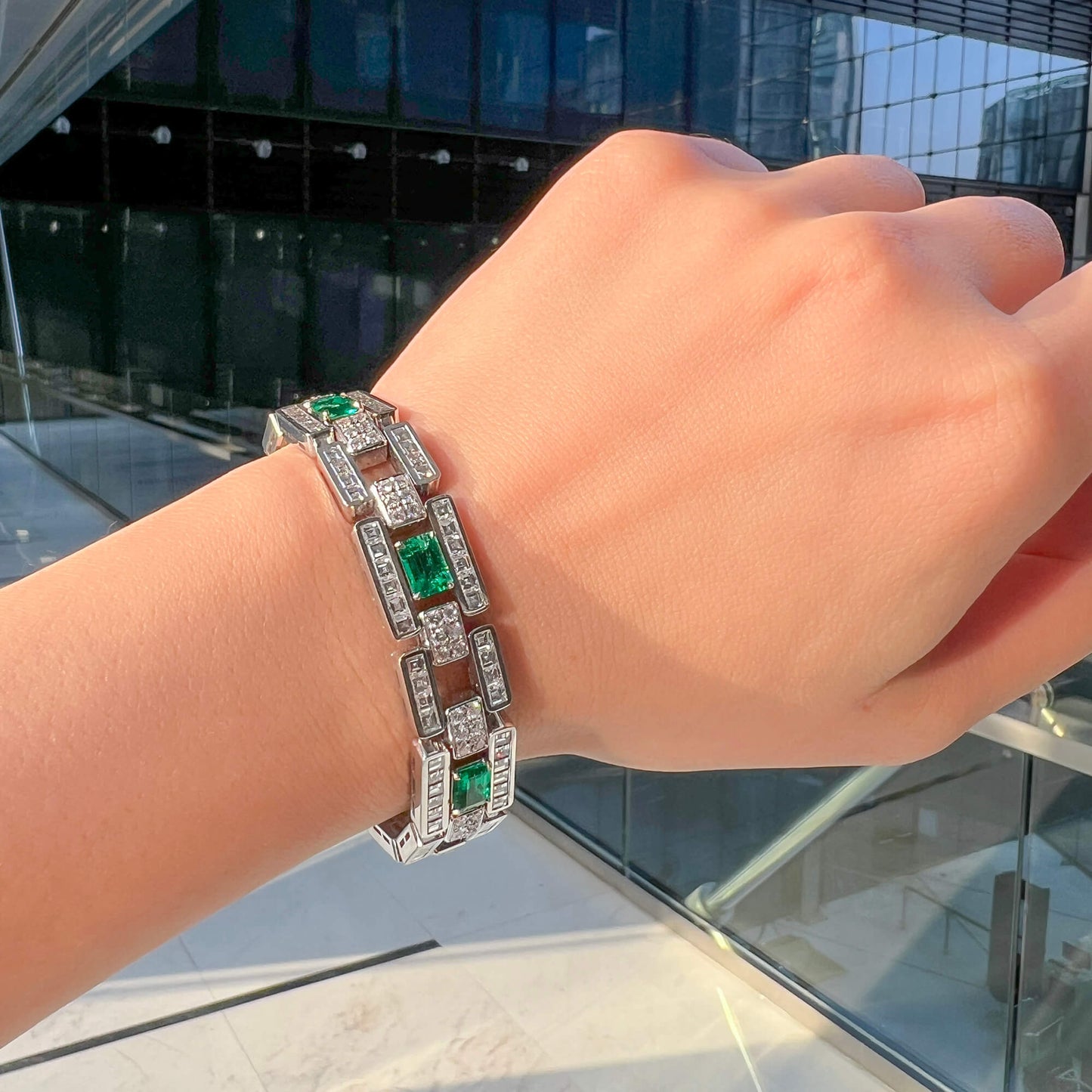 Natural Vivid Green Colombia Emerald Bracelet, 17.82 Ct. TW, Emerald shape, GRS Certified