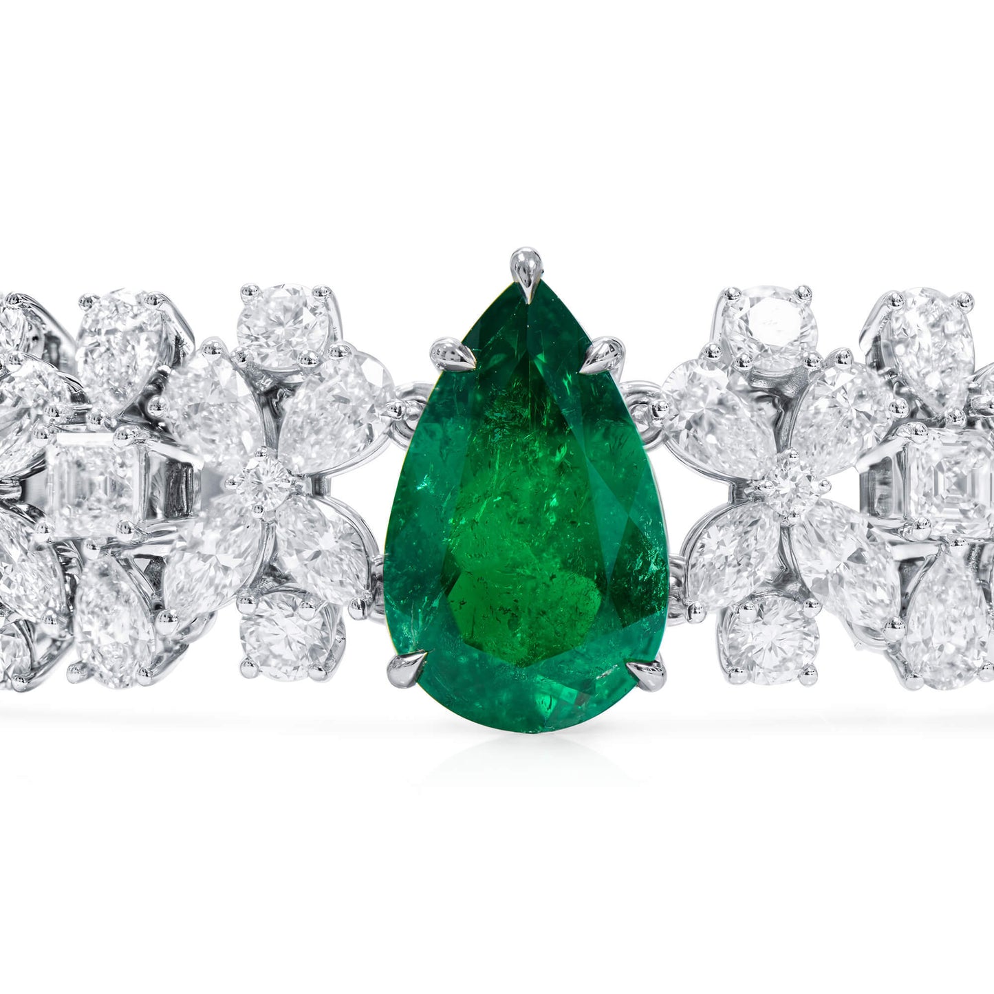 Natural Vivid Green Colombia Emerald Bracelet, 22.40 Ct. TW, Pear shape, C.DUNAIGRE Certified