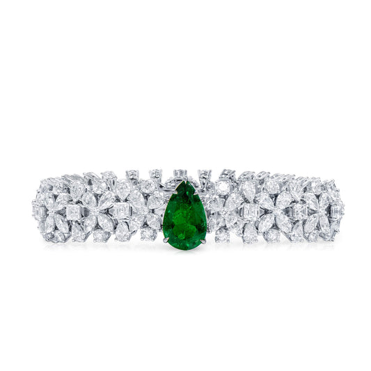 Natural Vivid Green Colombia Emerald Bracelet, 22.40 Ct. TW, Pear shape, C.DUNAIGRE Certified