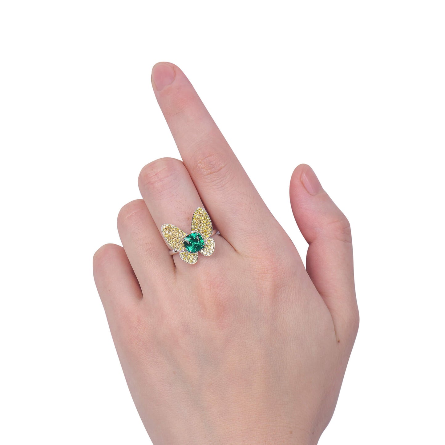 Natural Vivid Green Colombia Emerald Butterfly Shape Ring, 1.36 Ct. (2.16 Ct. TW), GRS2020-128119