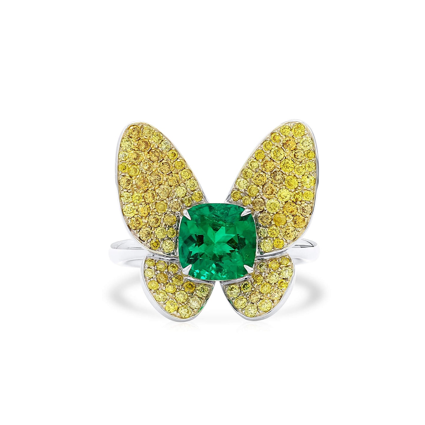 Natural Vivid Green Colombia Emerald Butterfly Shape Ring, 1.36 Ct. (2.16 Ct. TW), GRS2020-128119