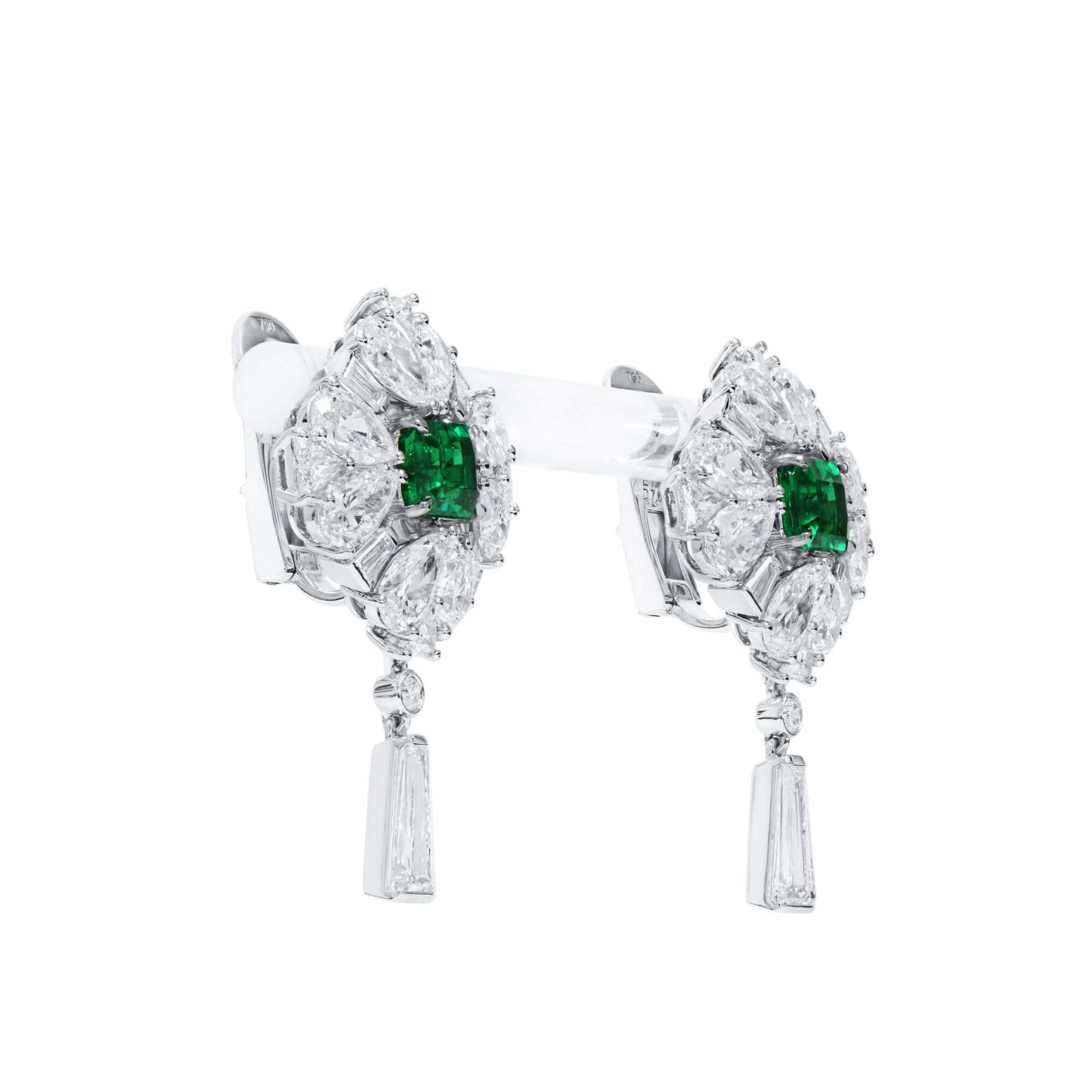 Natural Vivid Green Colombia Emerald Earrings, 9.54 Ct. TW, Octagonal shape GRS Certified