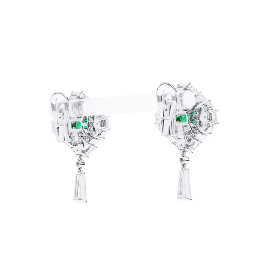 Natural Vivid Green Colombia Emerald Earrings, 9.54 Ct. TW, Octagonal shape, GRS Certified