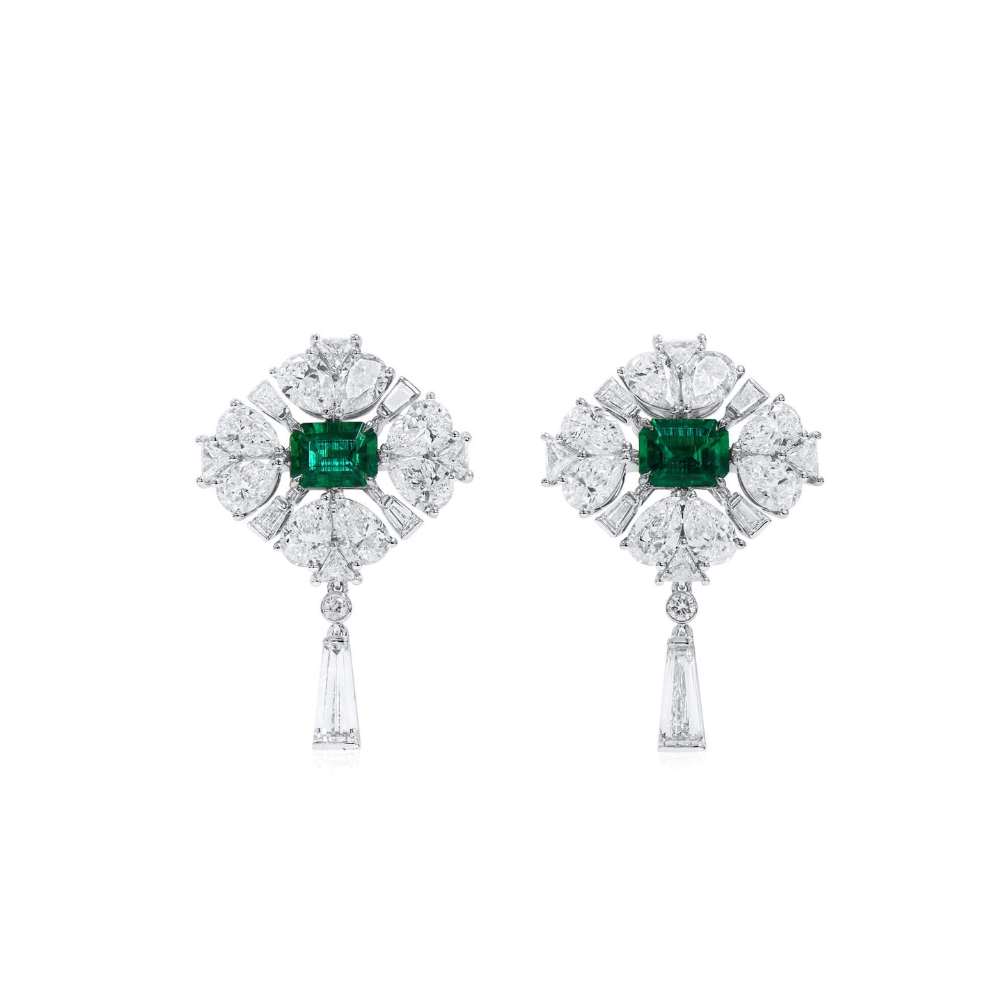 Natural Vivid Green Colombia Emerald Earrings, 9.54 Ct. TW, Octagonal shape GRS Certified