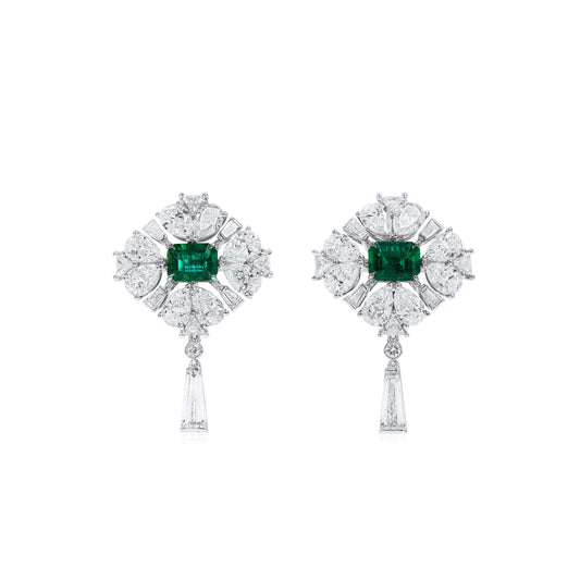 Natural Vivid Green Colombia Emerald Earrings, 9.54 Ct. TW, Octagonal shape, GRS Certified