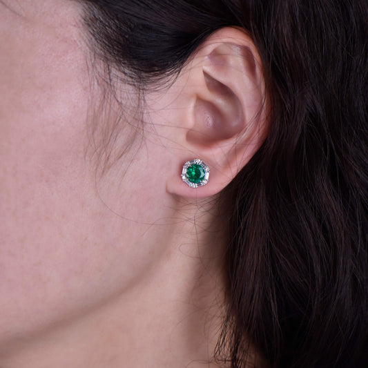 Natural Vivid Green Colombia Emerald Earrings|1.76 Ct. (2.34 Ct. TW), JCEG05539722