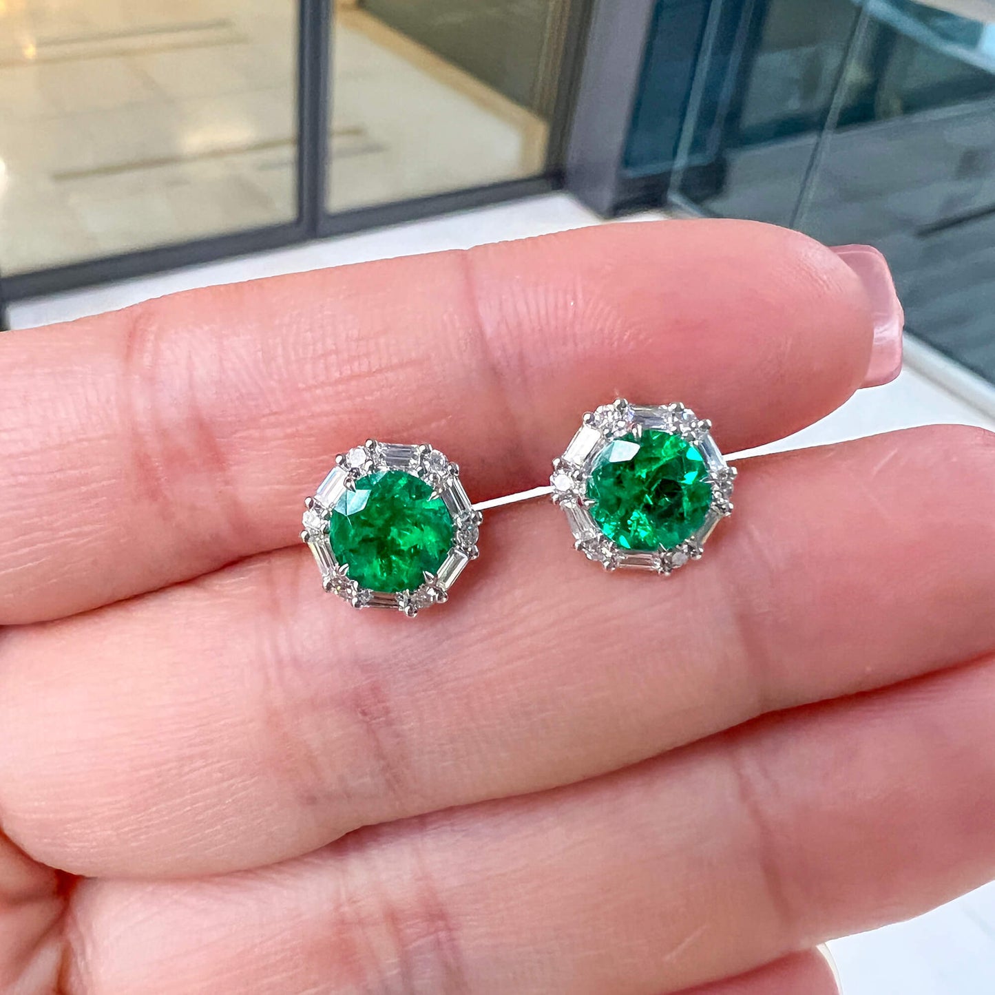 Natural Vivid Green Colombia Emerald Earrings|1.76 Ct. (2.34 Ct. TW), JCEG05539722